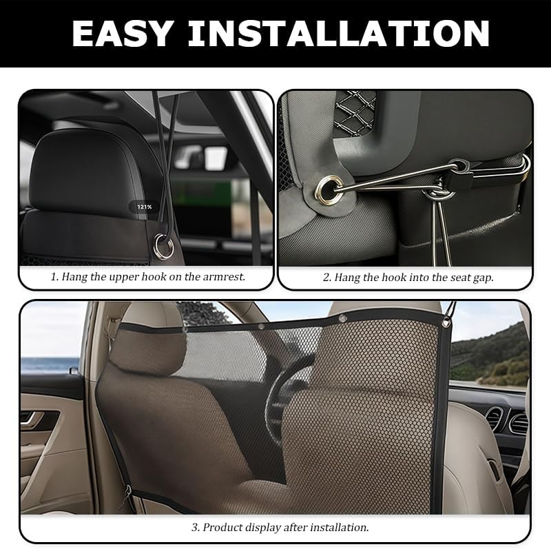 Dog Car Barrier for Chevrolet Impala 2010–2020, Pet Car Divider Back Seat Barrier Net, Back Seat Pet Fence with Adjusting Rope and Hook, Car Dog Isolation Protective Network