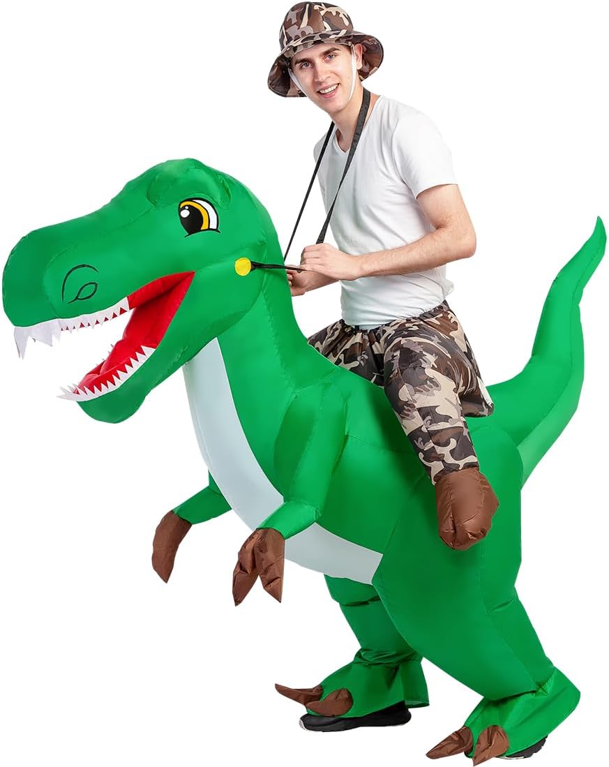 GOOSH Christmas Inflatable Dinosaur Costume Adult Air Blow-up Deluxe T Rex Dinosaur Red