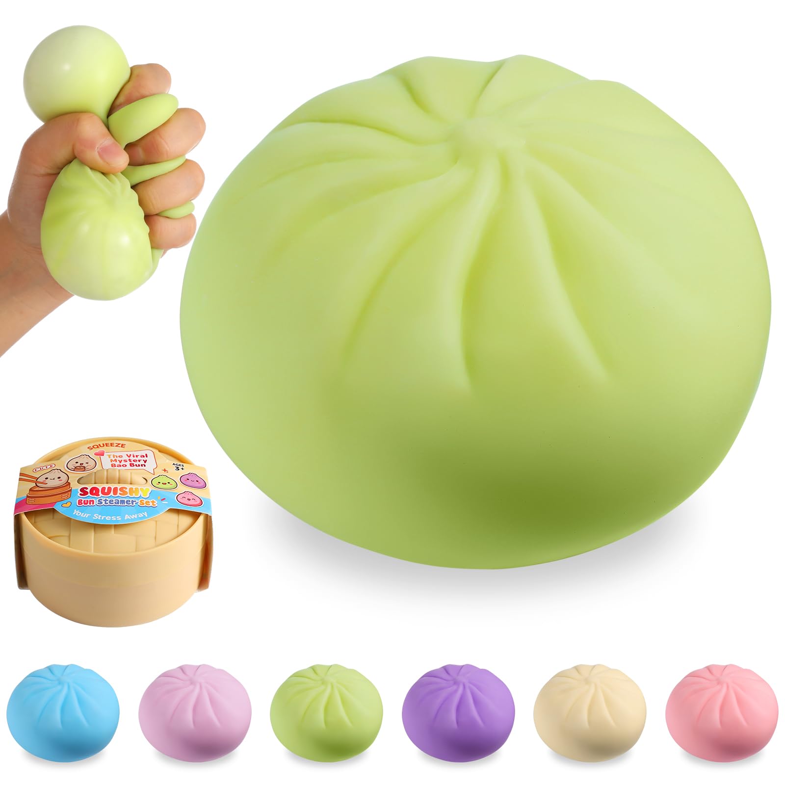 Dumpling Squishy Mystery Box, Viral Squishy Dumpling Toy, Bao Bun Squeeze Stress Relief Fidget Toys for Holiday & Birthday Gifts (Pink) — view 11