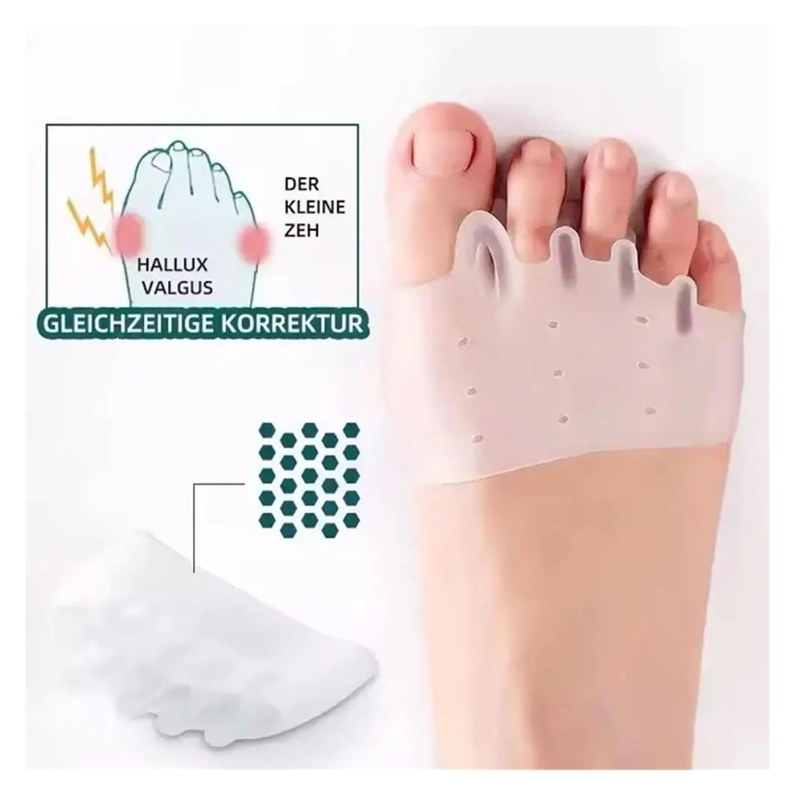 Zehenspreizer für Hallux Correc Zehenspreizer, reine Farbe, Silikon, Finger, Ballenzehen, Valgusspreizer (Typ B)