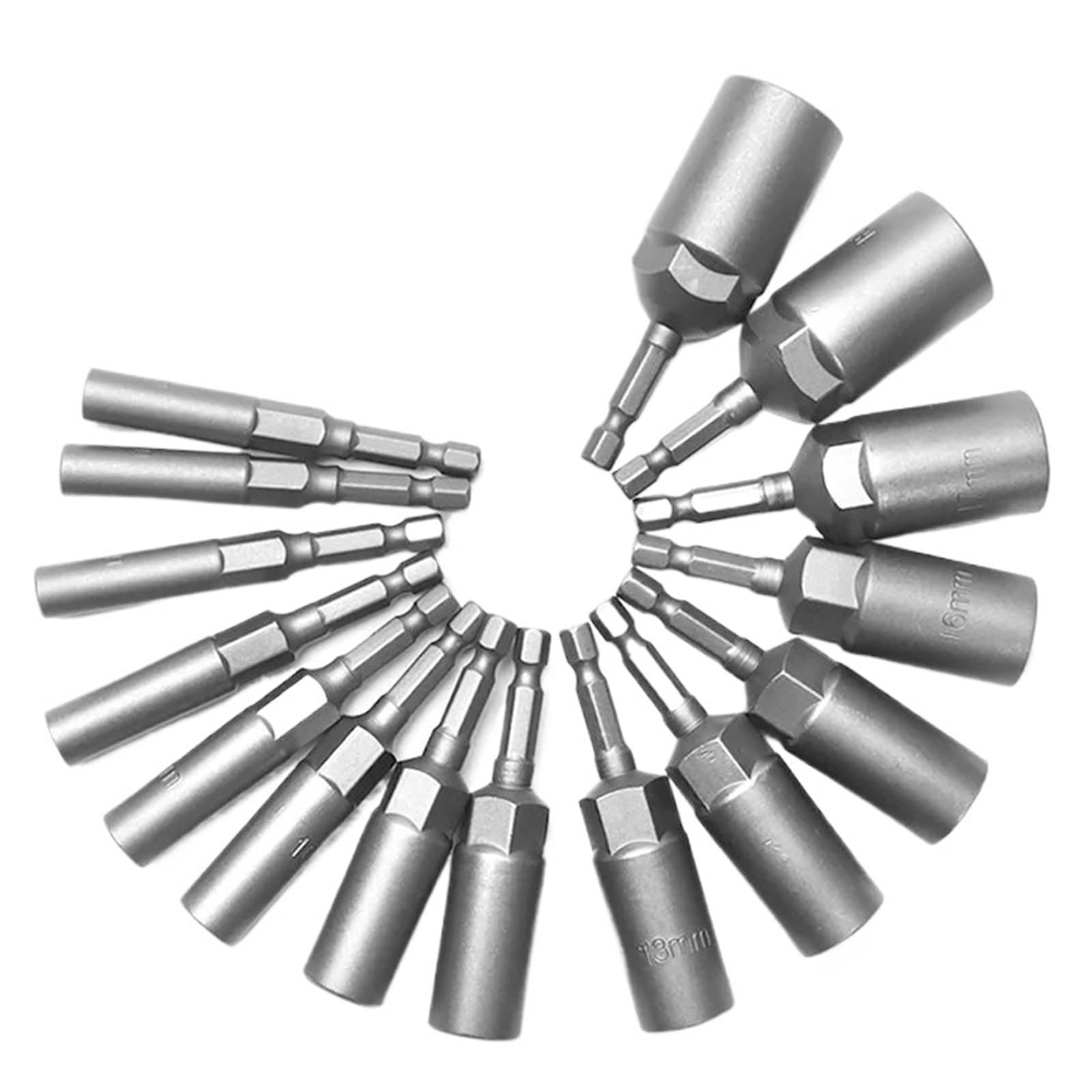 Deep Hex Socket 5.5-19MM 80mm Deep Nut Driver 6.35MM Hex Impact Socket Power Tool Adapter(15pcs(5.5-19mm))