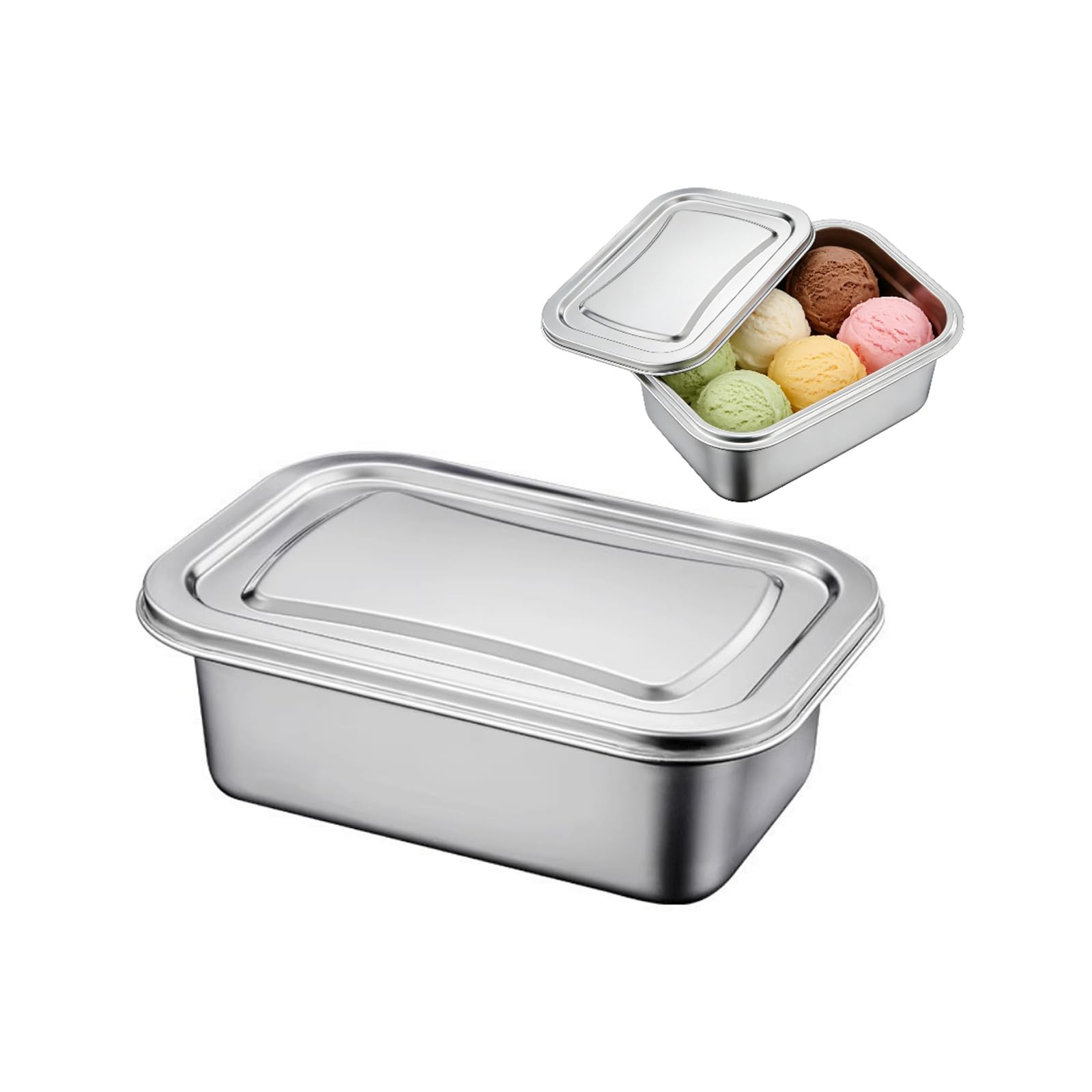 hogtnd Stainless Steel Stackable Freezer Box for Ice Cream Desserts with Lid Rustless Ice Milk Container