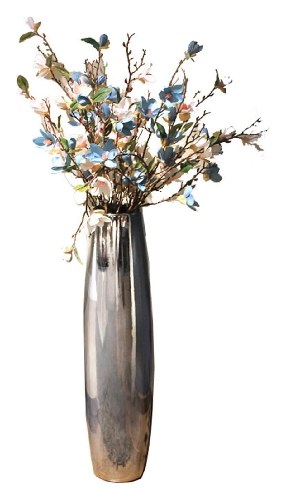 SWENEEN Vase Tabletop Flower Vase Large Floor Plant Bonsai Ceramic Dried Flowers Silver Tall Flower Pot Decorations Living Room Dried Flower Arrangement Ornaments Vases,80
