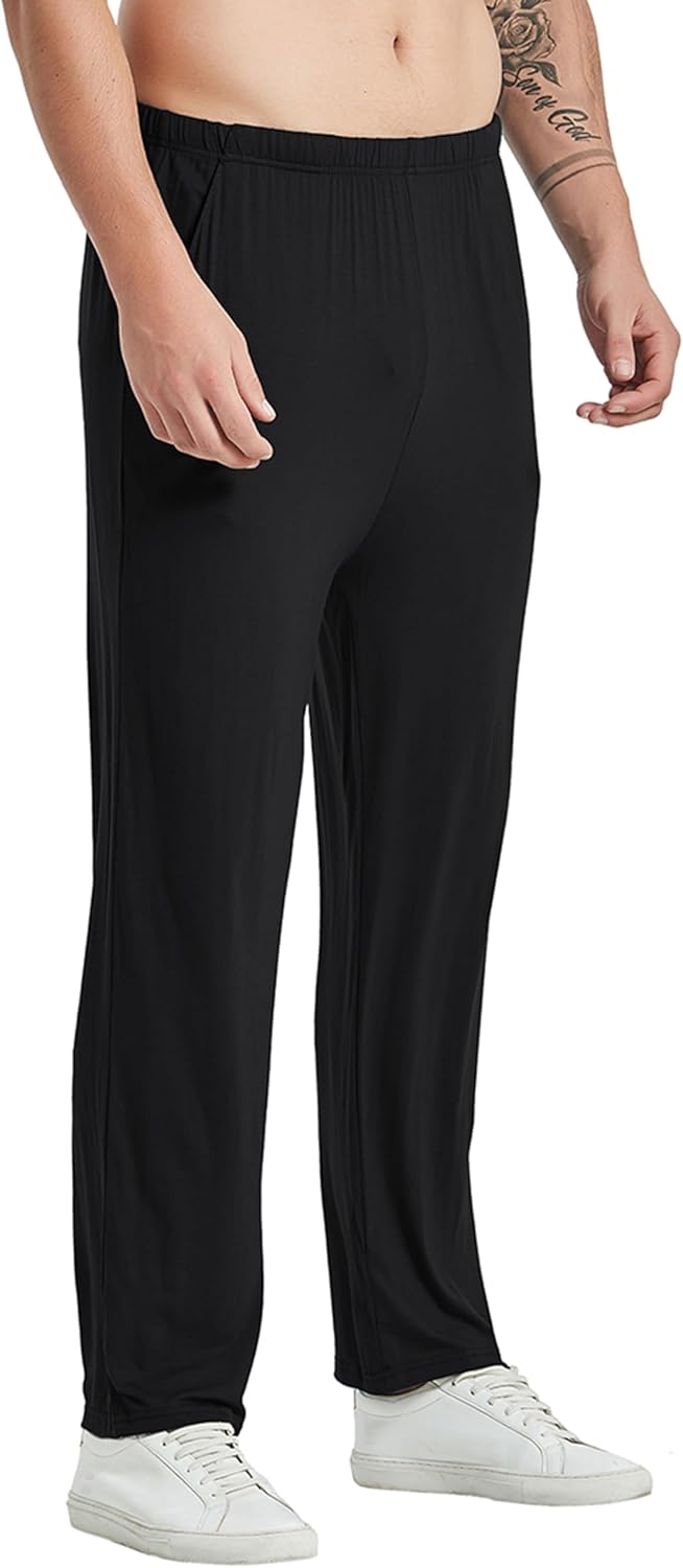 JINSHI Mens Pajama Pants Soft Modal Pajama Bottoms Loose Long Pj Pant Thin Sleepwear Lounge Pants with Pockets 2 Pack - Image 3