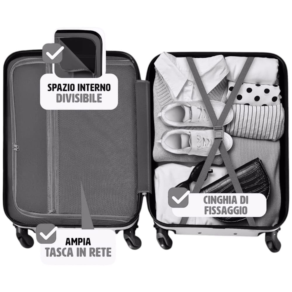 Malu Shoes Valigia 55x35x20 ruota smontabile 50x36x20 cm EasyJet Trolley Bagaglio a mano in ABS 4 Ruote Rimovibili (55x35x20 ruota smontato 50x36x20 cm) colori misti (BLU)