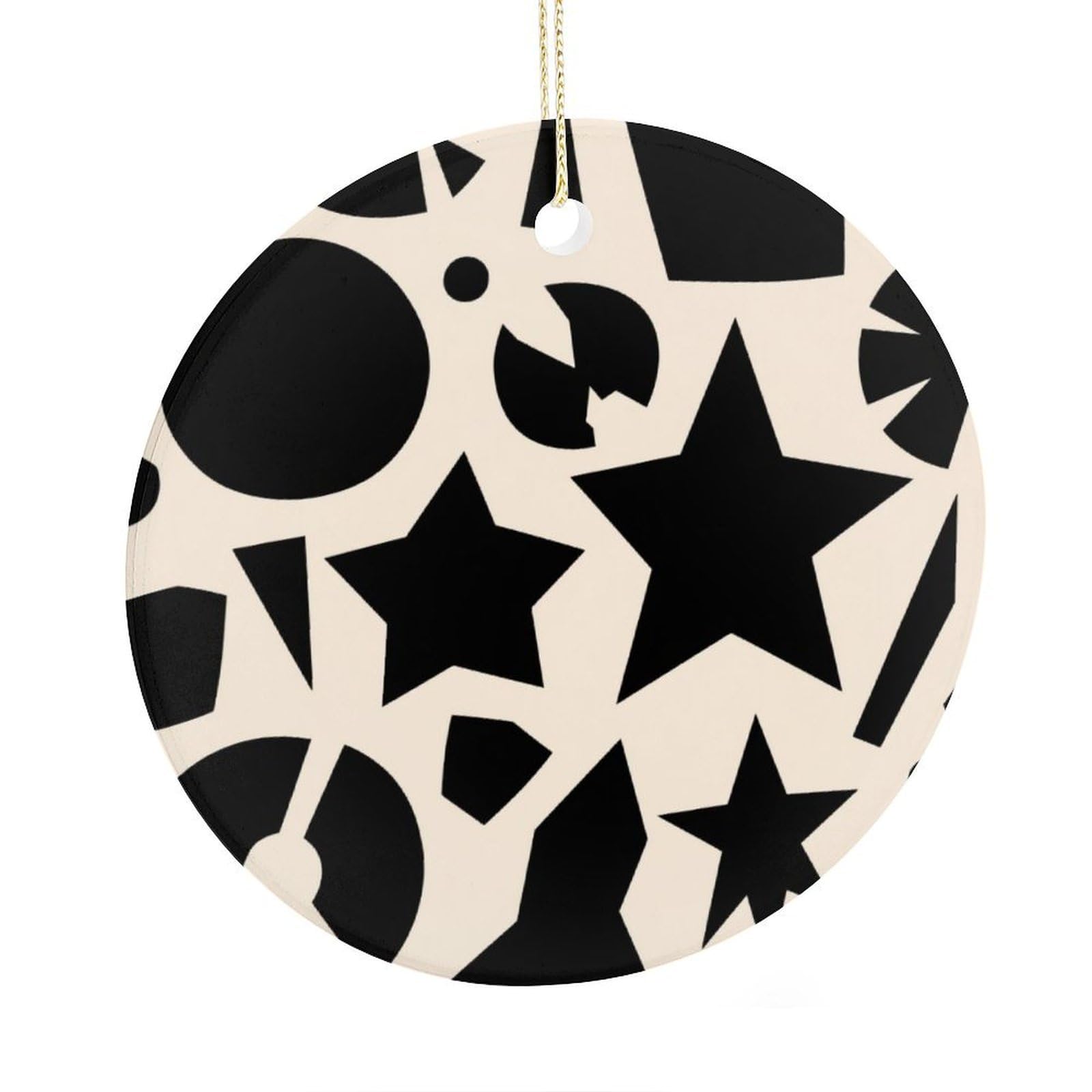 Fekiloot Style Geometry Christmas Ornaments 2.9 Inch Round Ceramic Ornament Keepsake Thank You Gifts For Office, Room, Home - Holiday Present Ideas