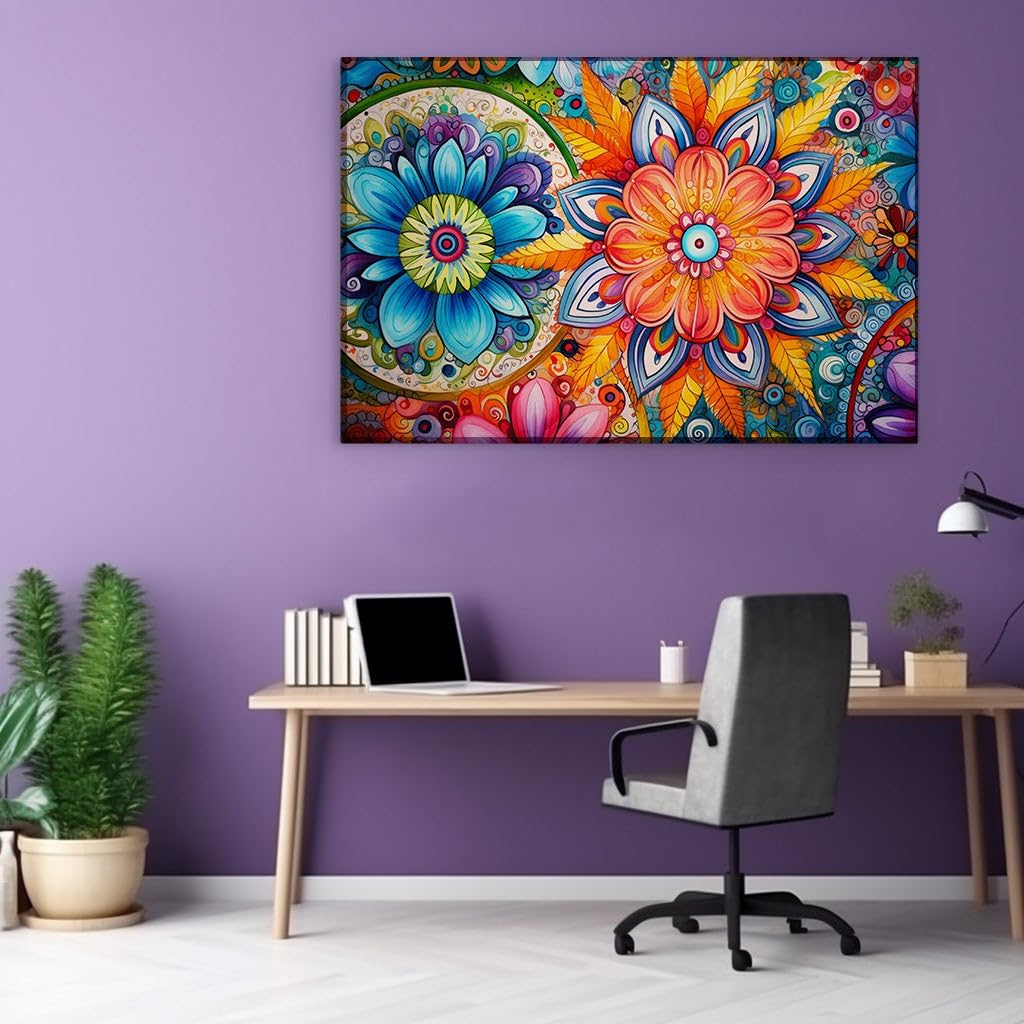 Canvas for Living room. Floral Symphony: A Dance of Color in Abstract Artistry, 27 x 18 inch Canvas Wall Art - Contemporary Masterpieces - Modern Home Decor - 69x46 cm (27x18 inch)