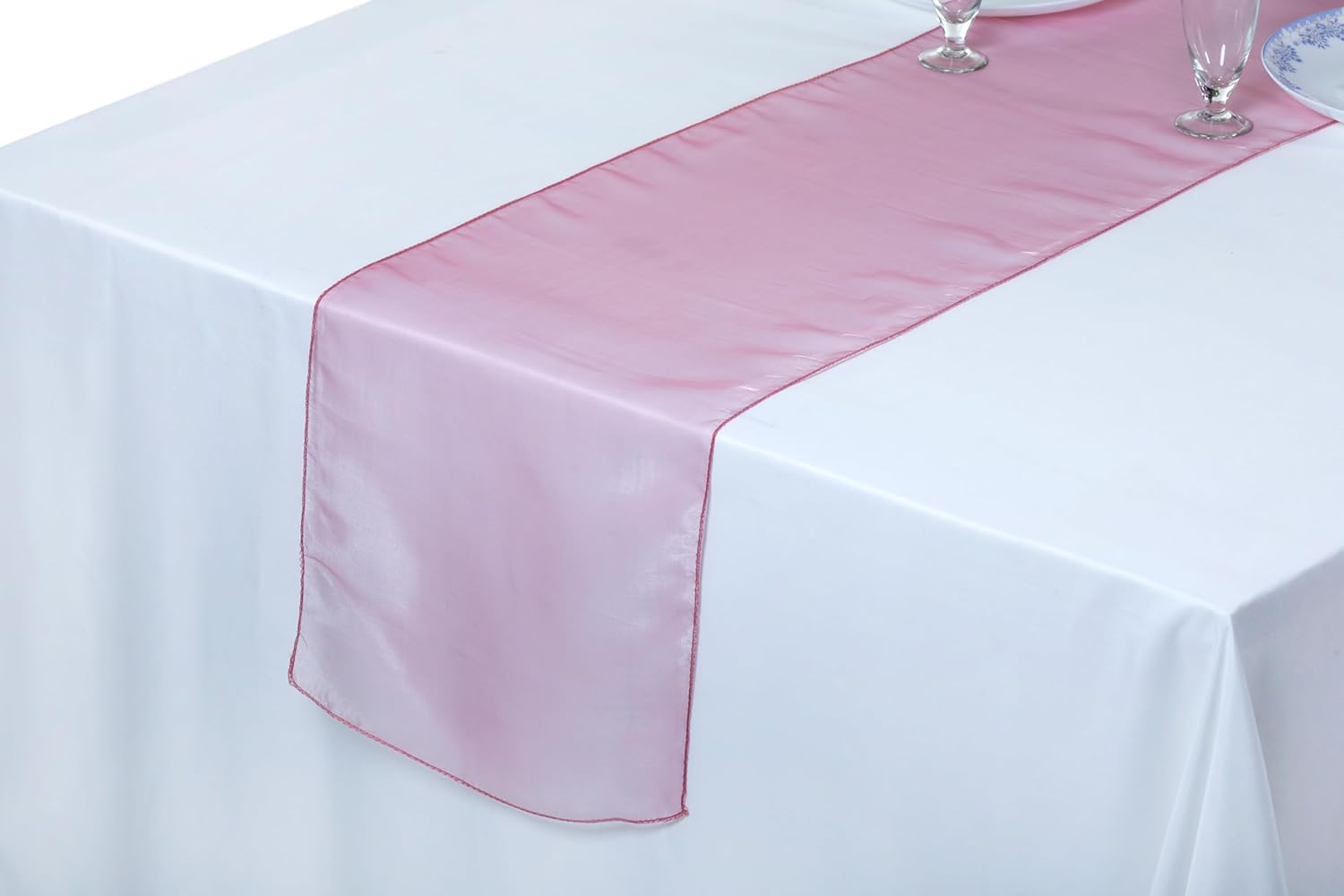 MDS 20 Pack Organza Table Runner 12 x 108 inch Long Premium Table Runners for Wedding Party, Events Decoration, Banquets Decorations, Bright and Smooth Silk Fabric Party Table Runner- Dusty Pink