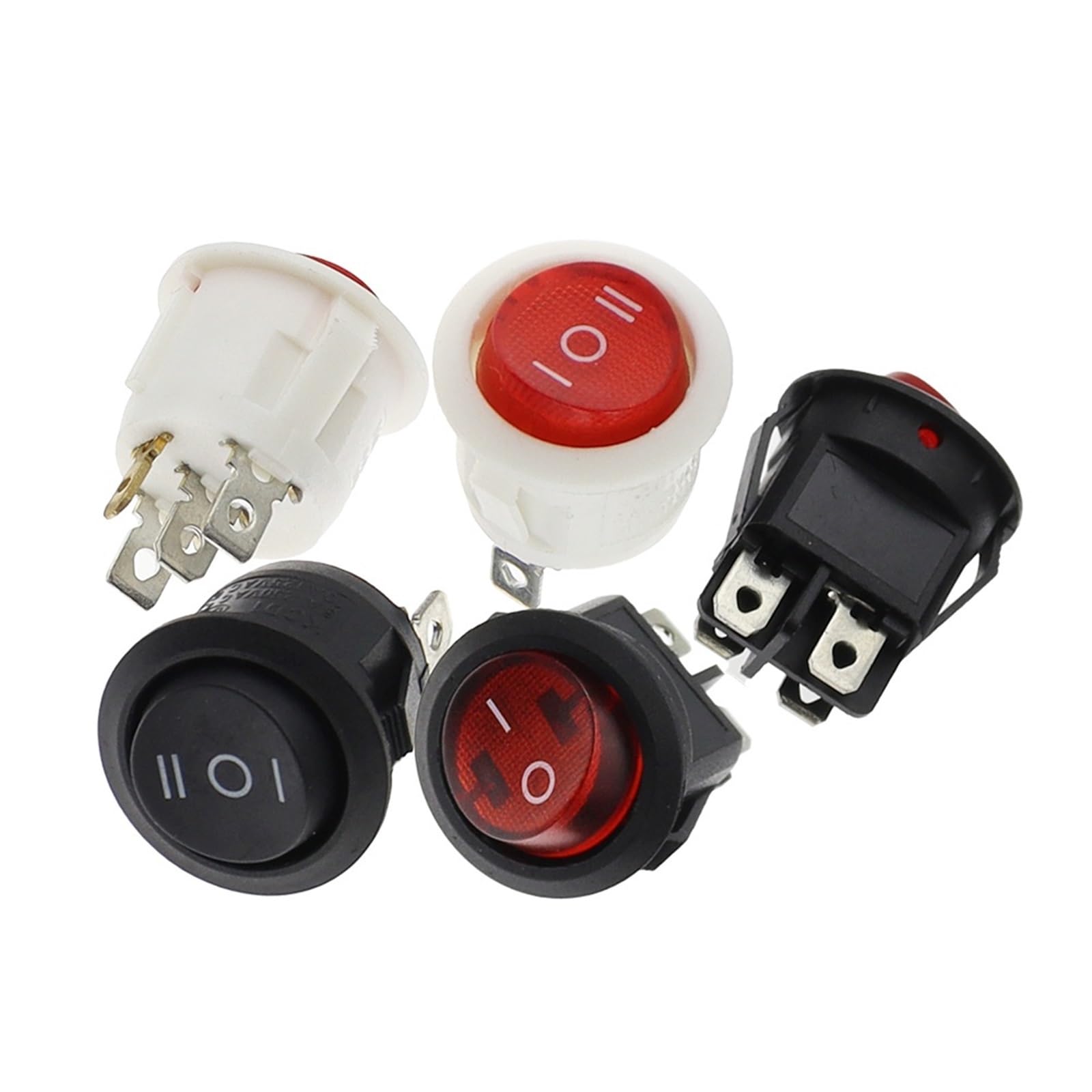 Okrągły przełącznik kołyskowy ON/OFF podświetlany LED do deski rozdzielczej samochodu, vana, 12V 24V / 6A 250V / 10A 125V 2/3/4PIN przełącznik 20 mm 5 sztuk(3 piny ON-OFF-ON)
