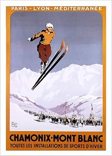 Chamonix Mont Blanc French Vintage Ski Poster - 1924 Olympics Jumper, Image Size 17 & 5/8" x 25 & 3/8" inches, Paper Size 19.5 x 27.5 inches
