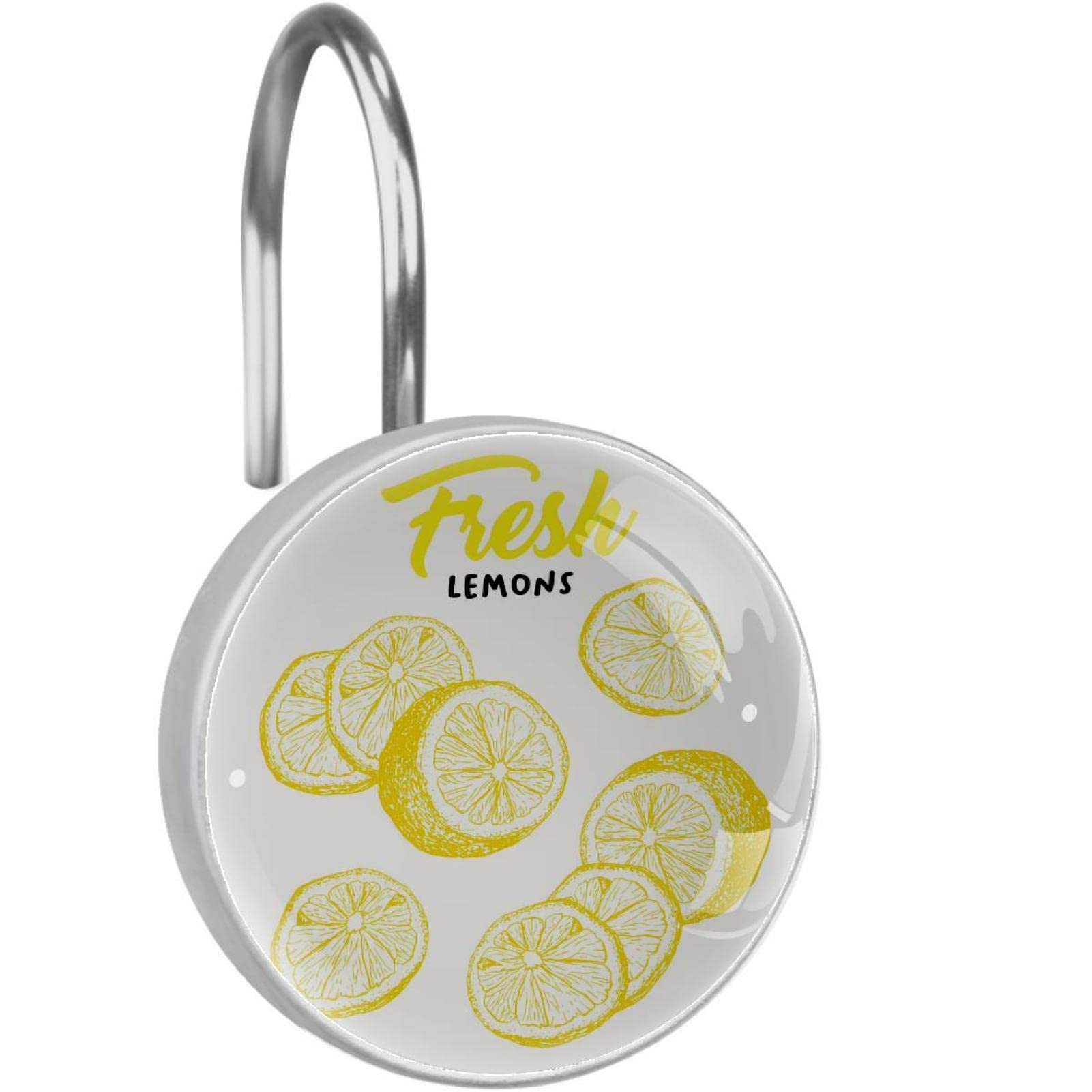 Crochets de rideau de douche lot de 12 en acier inoxydable motif citron jaune pour salle de bain