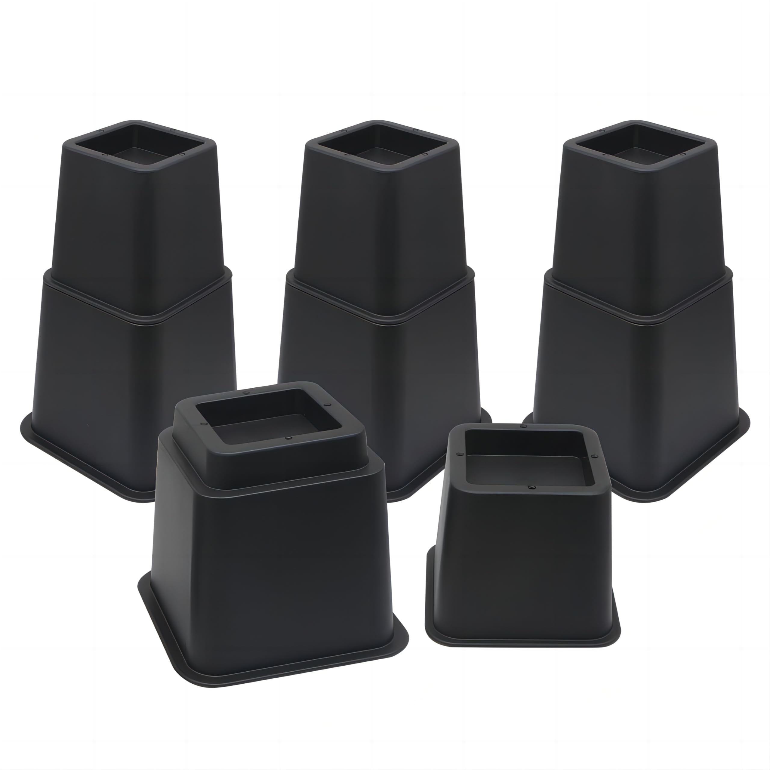 MYMULIKE Adjustable Bed Furniture Risers - Elevation in Heights 3,5 or 8 Inch Heavy Duty Risers for Couch, Sofa, Table, Chair -Supports up to 6,000 lbs - (4 Set, 8Pcs, Black)