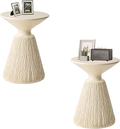 HOMPUS Mesa auxiliar redonda para exteriores, mesa auxiliar de hormigón MgO Samll de hongos, mesa auxiliar ligera para patio, soporte para plantas