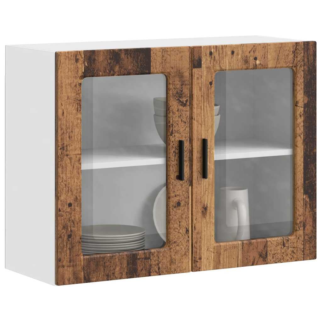 Porto szafka wisząca kuchenna o wyglądzie starego drewna z drzwiami szklanymi, materiałem drewnopochodnym i szkłem, 80 x 31 x 60 cm, nośność 75 kg, miejsce do przechowywania naczyń i