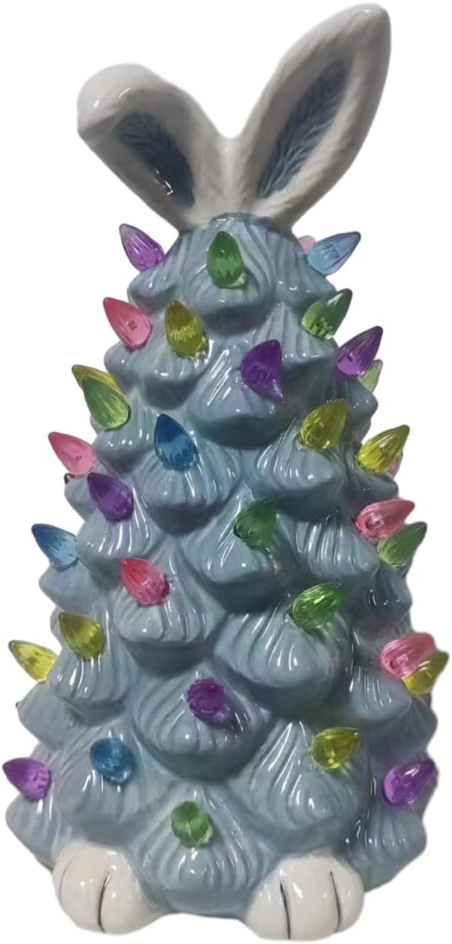 Easter Ornaments Tree Figurines Led Glowing White Pottery Easter Party Decorations for Kids Adults