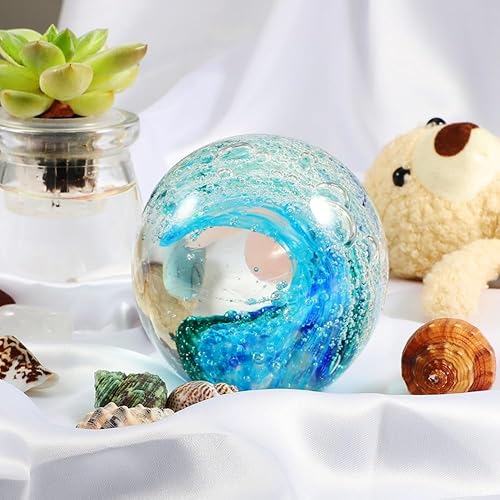 Miniatura 6 de Figuras de vidrio soplado a mano, bola de olas del océano, pisapapeles de oficina, arte coleccionable para decoración del hogar y acuario, regalo