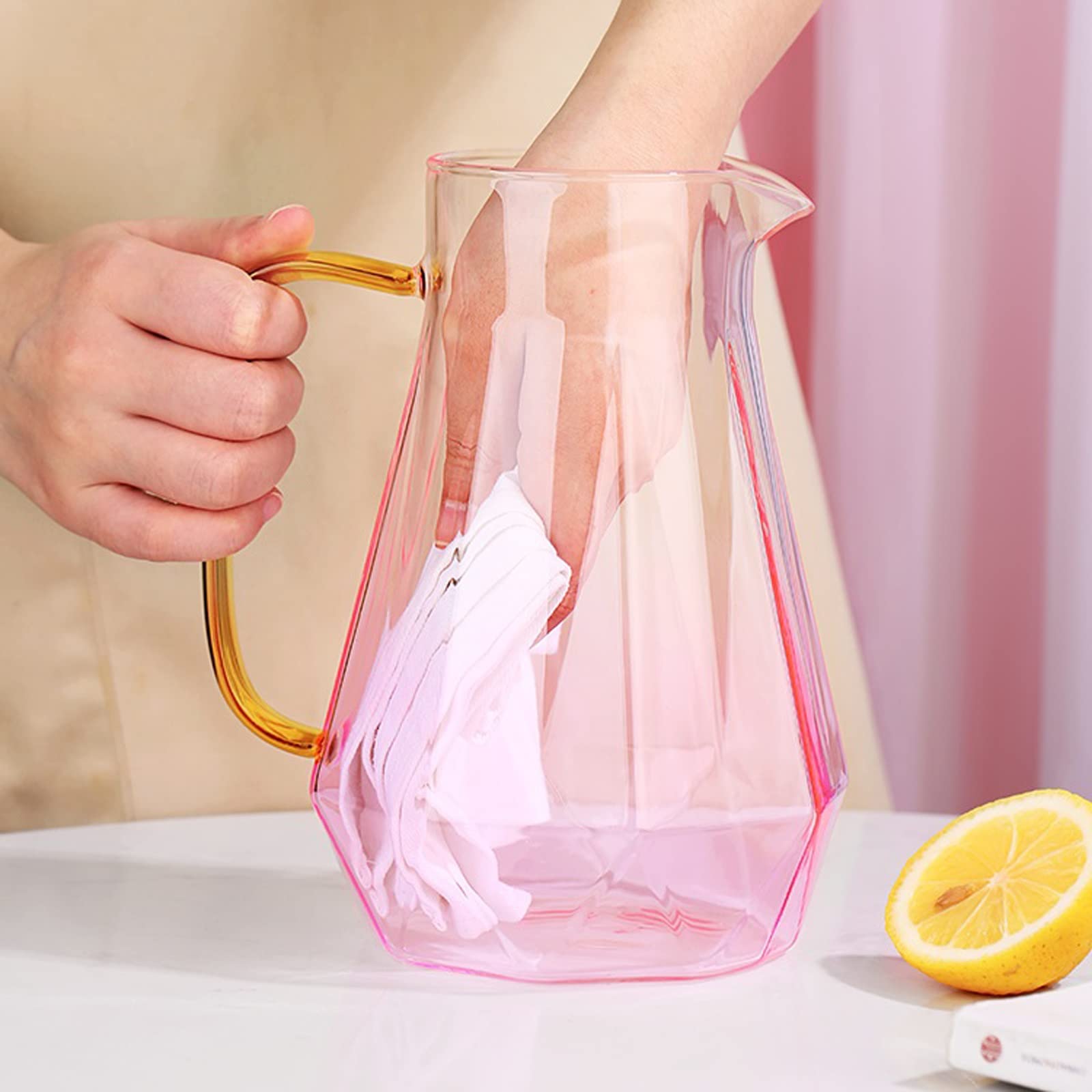 LUCBEI Dzbanek Kreatywny Szklany Zestaw Czajników Wodnych Przynosi Kubek Taca 1500 ml Różowy Przezroczysty Dzbanek Kwiat Zestaw Herbaty Owocowej Popołudniowa Herbata Naczynia do picia Gorąca/Zimna
