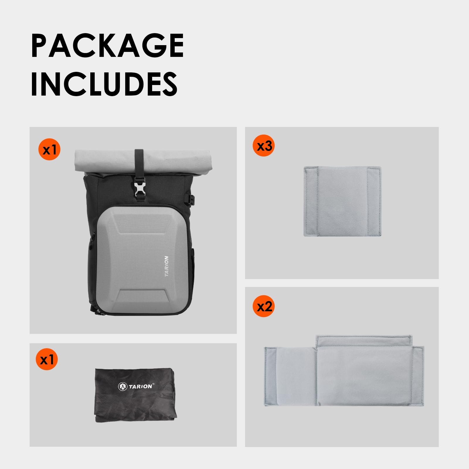 TARION Rolltop Mochila Cámara con Hardshell - Gran Bolsa Fotográfica con Funda Portátil 16 Pulgadas y Acceso Lateral Rápido - Mochila Fotografía DSLR con Cubierta Impermeable Soporte Trípode Gris XH