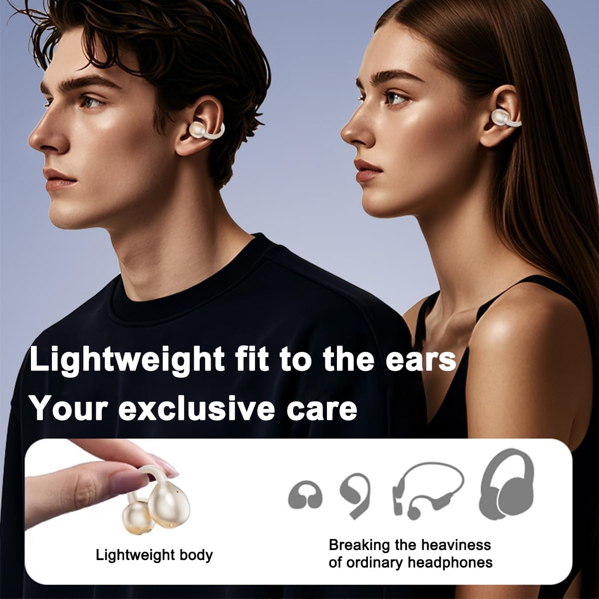 PTHTECHUS Écouteurs Bluetooth sans Fil Sport - Casque Ouvert à Clip, Casque Bluetooth Sport 5.4, 8H Autonomie, 4.3g Léger, Adapté Cyclisme Course à Pied & Gym, Or Brillant