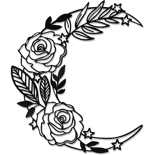 EZ4ENCE Moon Decoration Wall Art Boho Moon Wall Home Decor Hanging Appearance Wall Decor Metal Wall Hanging Moon Decor Flower Wall Art for Bedroom Living Room Home Wall,Black(medium)