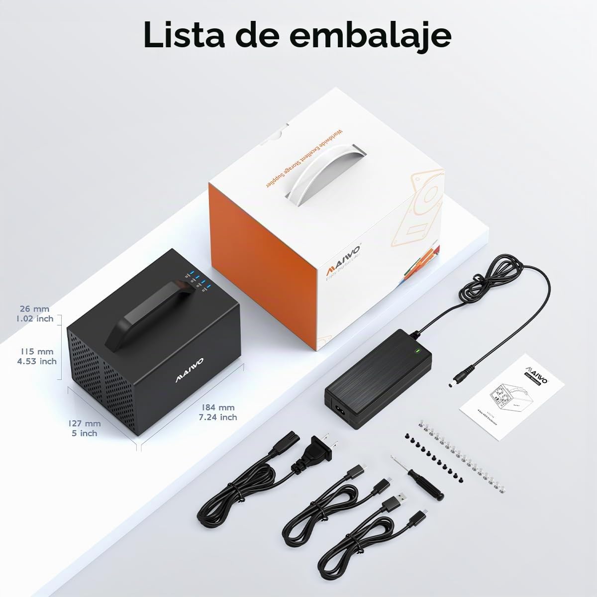 MAIWO Caja de Disco Duro de 4 bahías para Disco Duro SATA de 3.5 Pulgadas con Dos Ventiladores, Carcasa HDD de 4 bahías con Puerto HD-MI 4K, expansión de 88 TB, Interruptor de alimentación de Disco