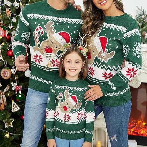 Family Matching Christmas Sweater Cartoon Elk Print Long Sleeve Crew Neck Jumper Xmas Holiday Pullover Knitwear2