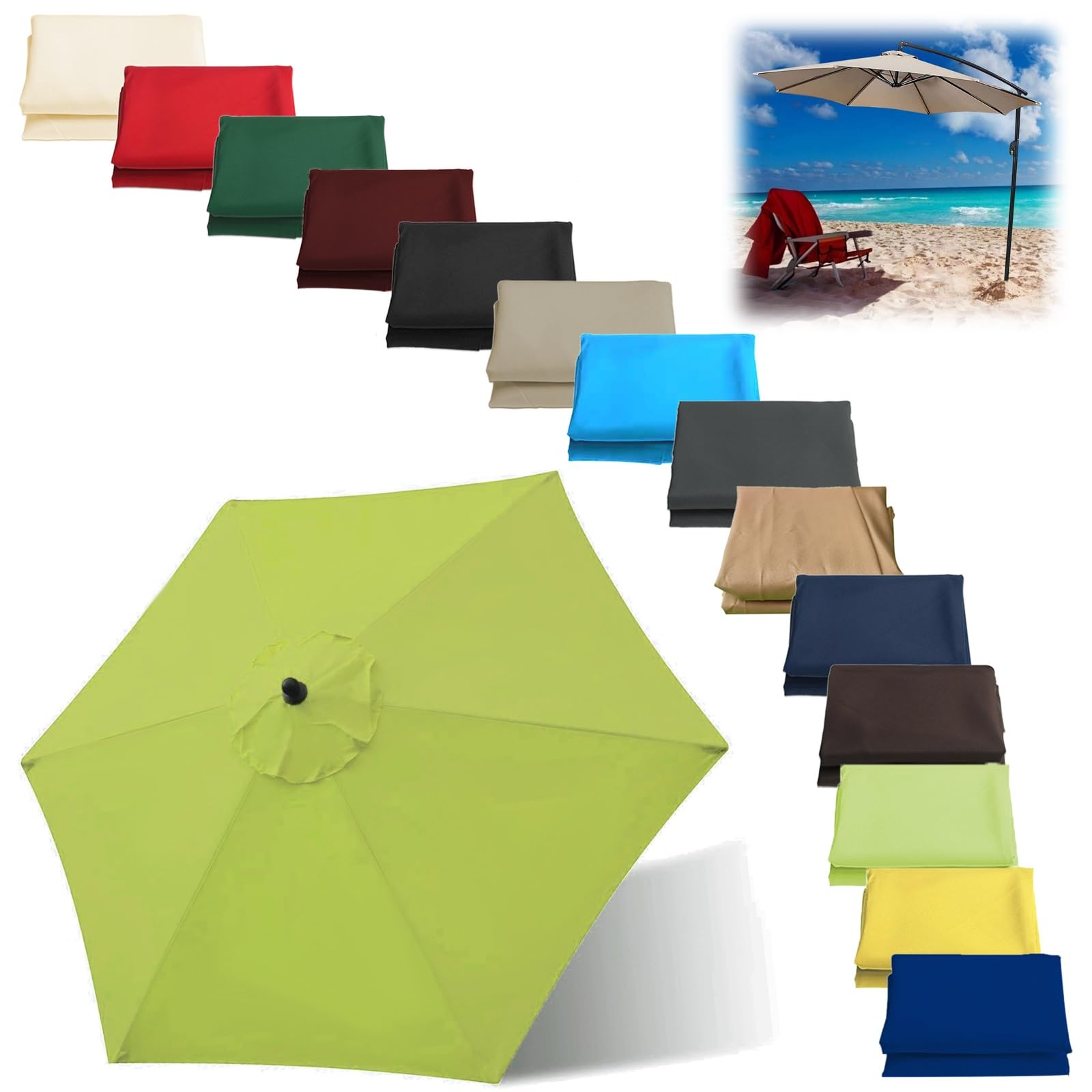 Replacement Parasol Canopy Hexagonal Octagonal (6 Arms 8 Arms) Sun Umbrella Replacement Cloth 200cm/270cm/300cm Garden Parasol Canopy Cover Replacement Parasol Fabric Cover(Color:Grass Green,Size:3.0