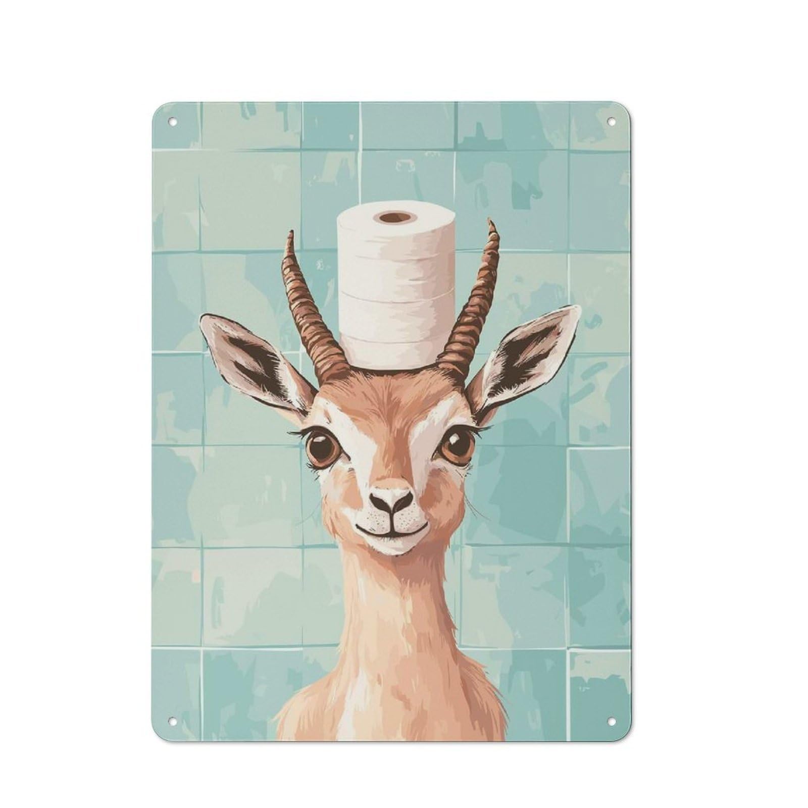 Junmoney Style-3 Workshop Style Gazelle With Toilet Paper Hat Tin Sign 40X30cm, Industrial Wall Art For Garage, Hobby Room, Office Or Man Cave