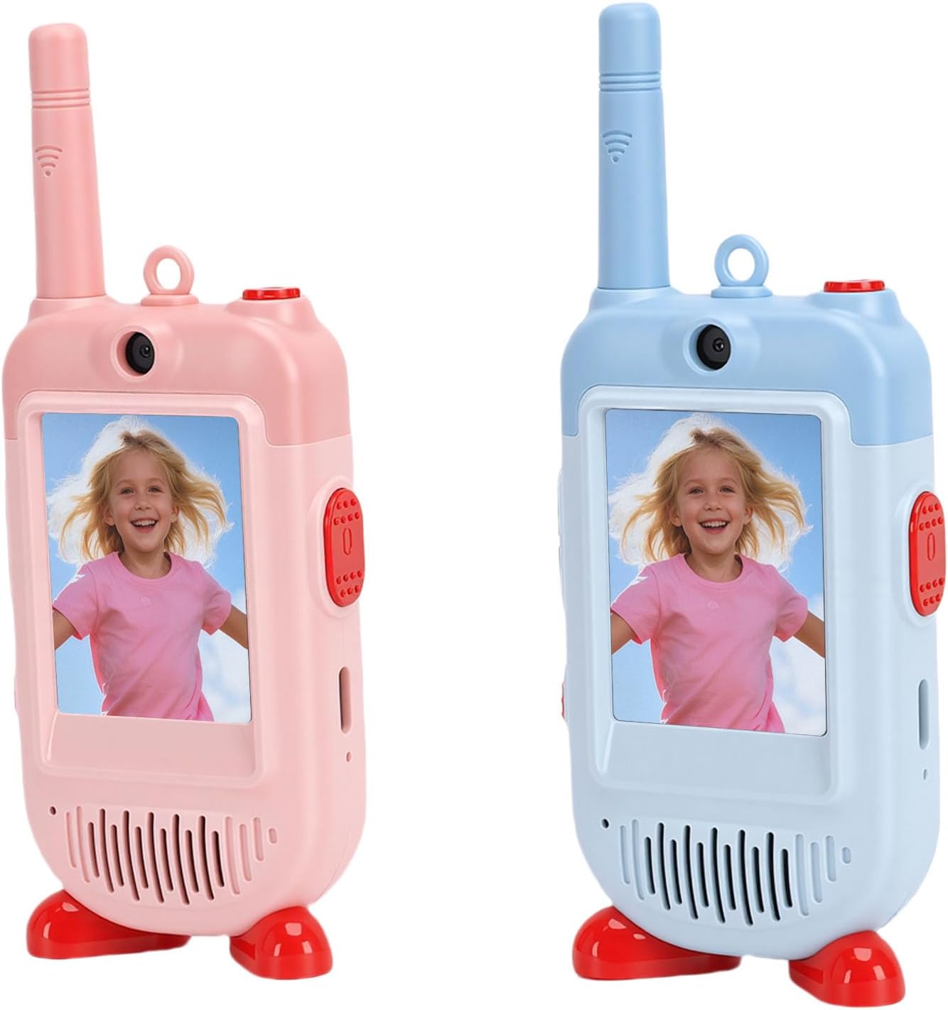fosa Kids Video Walkie Talkie with Camera, 2 Way Video Intercom Toy with 2" Screen, Real Time Face to Face Call & 1500ft, Rechargeable, for Kids (Blue &)