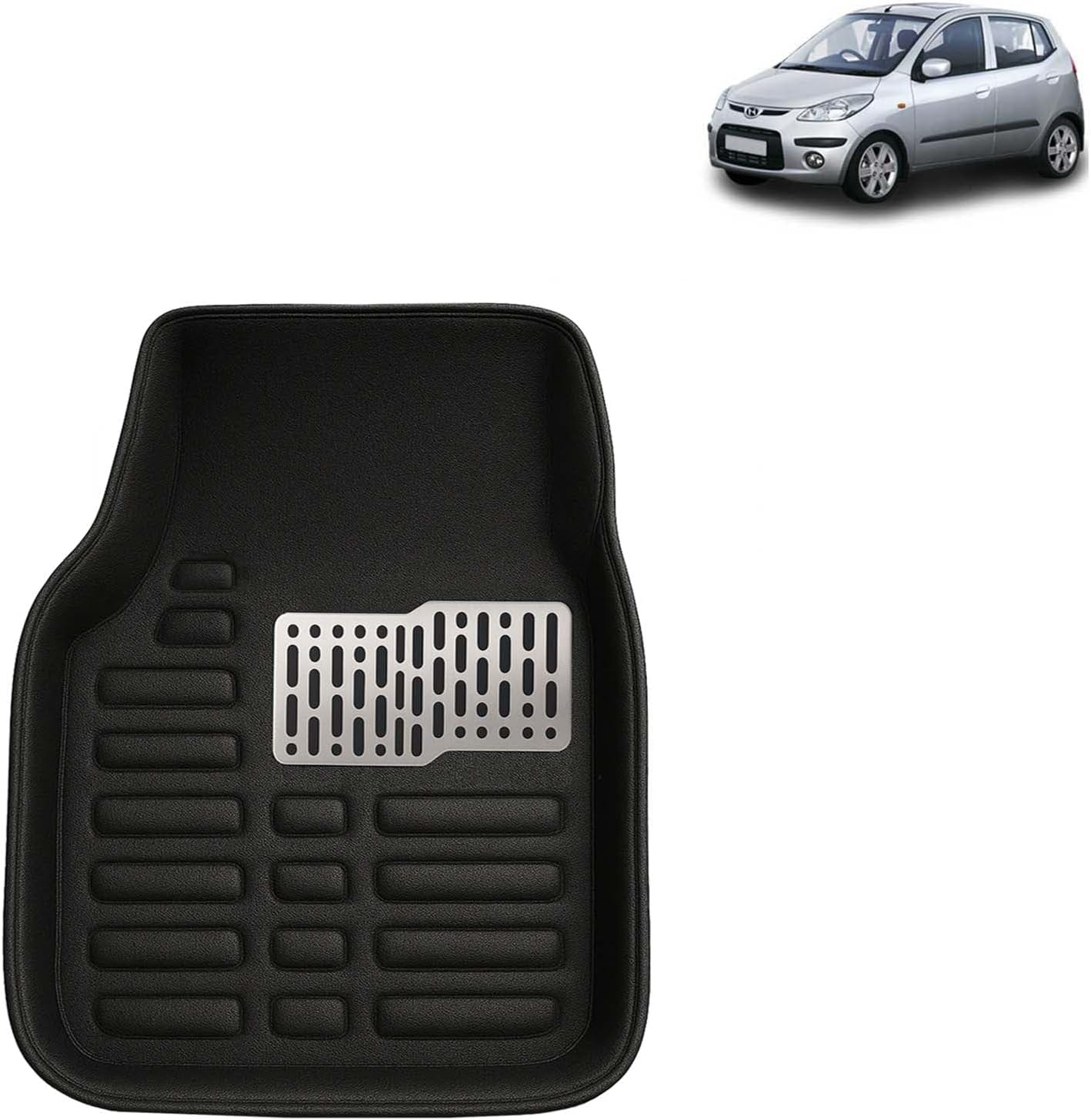 Kingsway Accessories Premium 4D Car Floor Mats Only Compatible with Hyundai I10 Year 2007 to 2010 All Model, Set of 3 Pcs, 100% Waterproof Tray Shape PVC 4D Car Foot Mats, Black