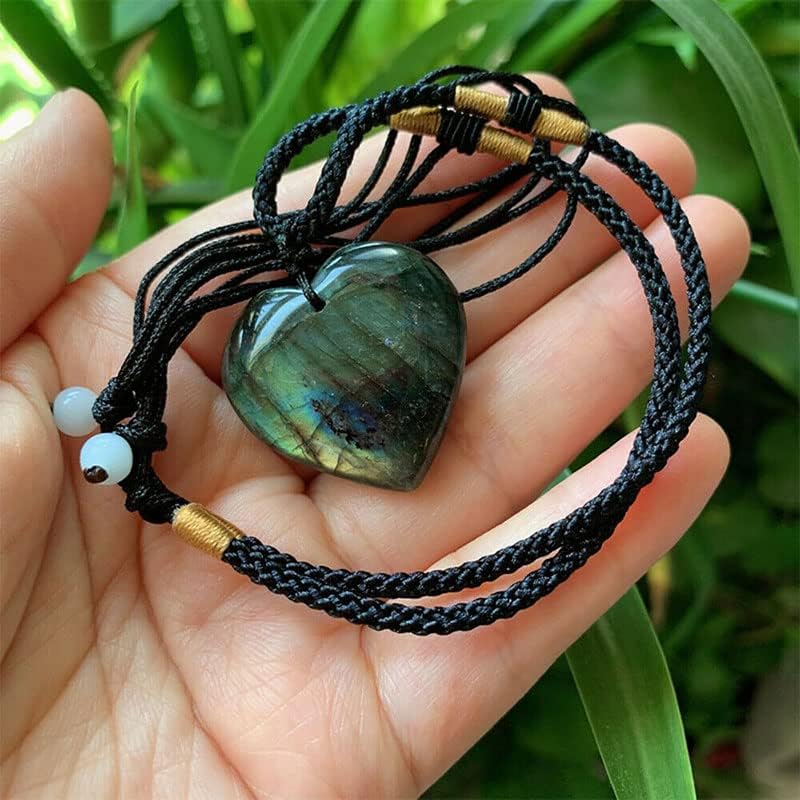 Miniatura 4 de 1 unids Natural Corazón Colgante Labradorita Collar Gema Piedra Lunar Piedra Cristal Cuarzo US, Gema, Cuarzo