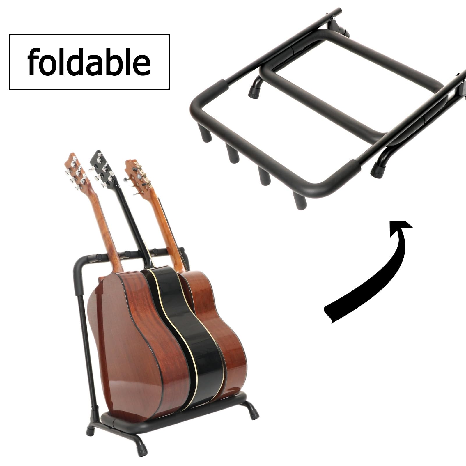 Espositore per chitarra, supporto universale per 3 chitarre, design pieghevole, stabile e durevole, facile da installare per chitarre acustiche, elettriche e bassi