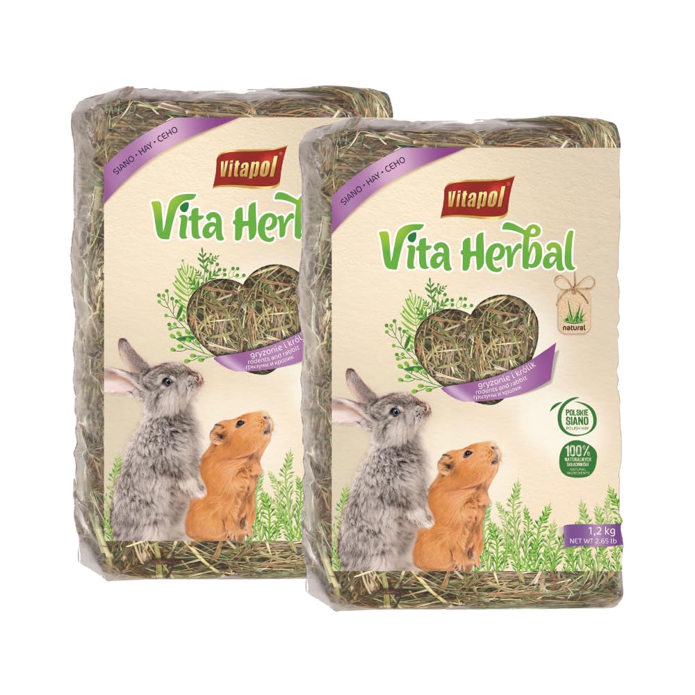 Vitapol Vita Herbal Hay for Rabbits & Rodents | Best Natural Polish Meadow Grass with Chamomile | High Fiber Digestive & Dental Care | (1.2 Kilogram, Pack of 2)-image-3