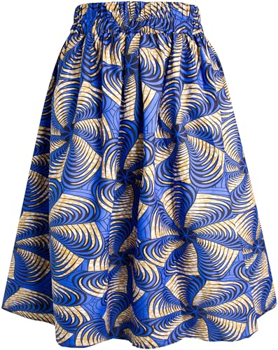 Women's Afriacn High Waist Vintage Skirt Ankara Pleated Midi Skirt with Pockets2