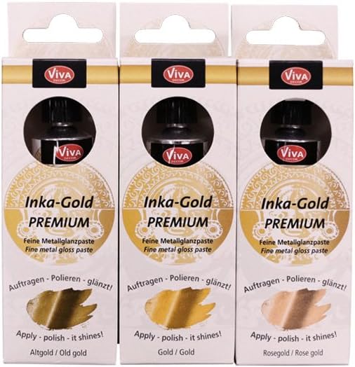 Viva Decor Inka Gold Premium 3 x 1.41 oz – ELEGANT SHINE COLLECTION – Gilding Wax & Metallic Finish for Shiny Effects on Wood, Canvas, Clay, Concrete, Fast Drying, For Antique Patina Effects