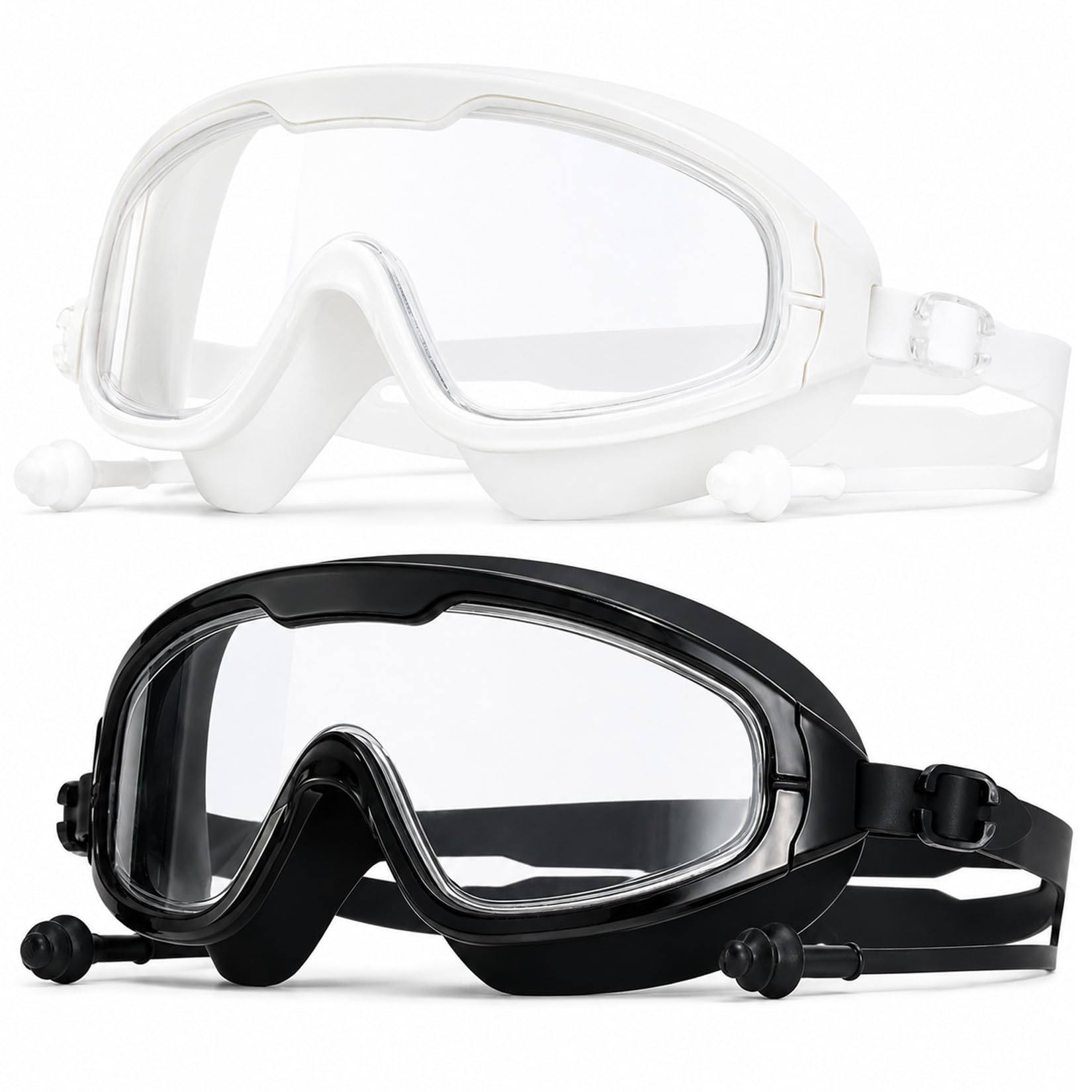 RubyTint Adult Swimming Goggles 2 Pack, 180° Wide View, Black and White