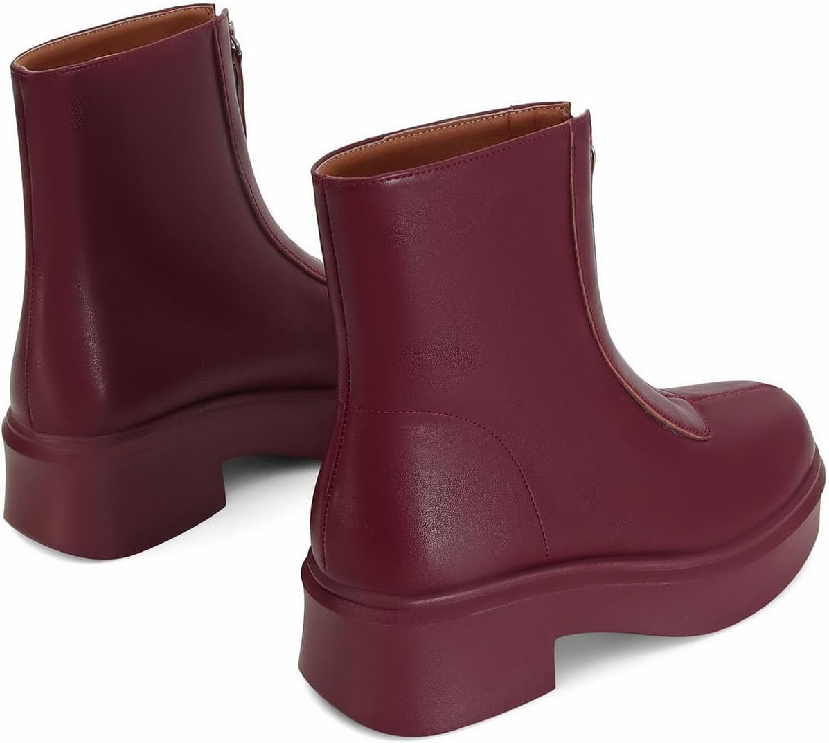 Women's Platform Ankle Boots Leather Boot Chelsea Booties Block Heel Round Toe Short Combat Boots Comfortable Zipper Winter Snow Boot Casual Dessy - Image 4