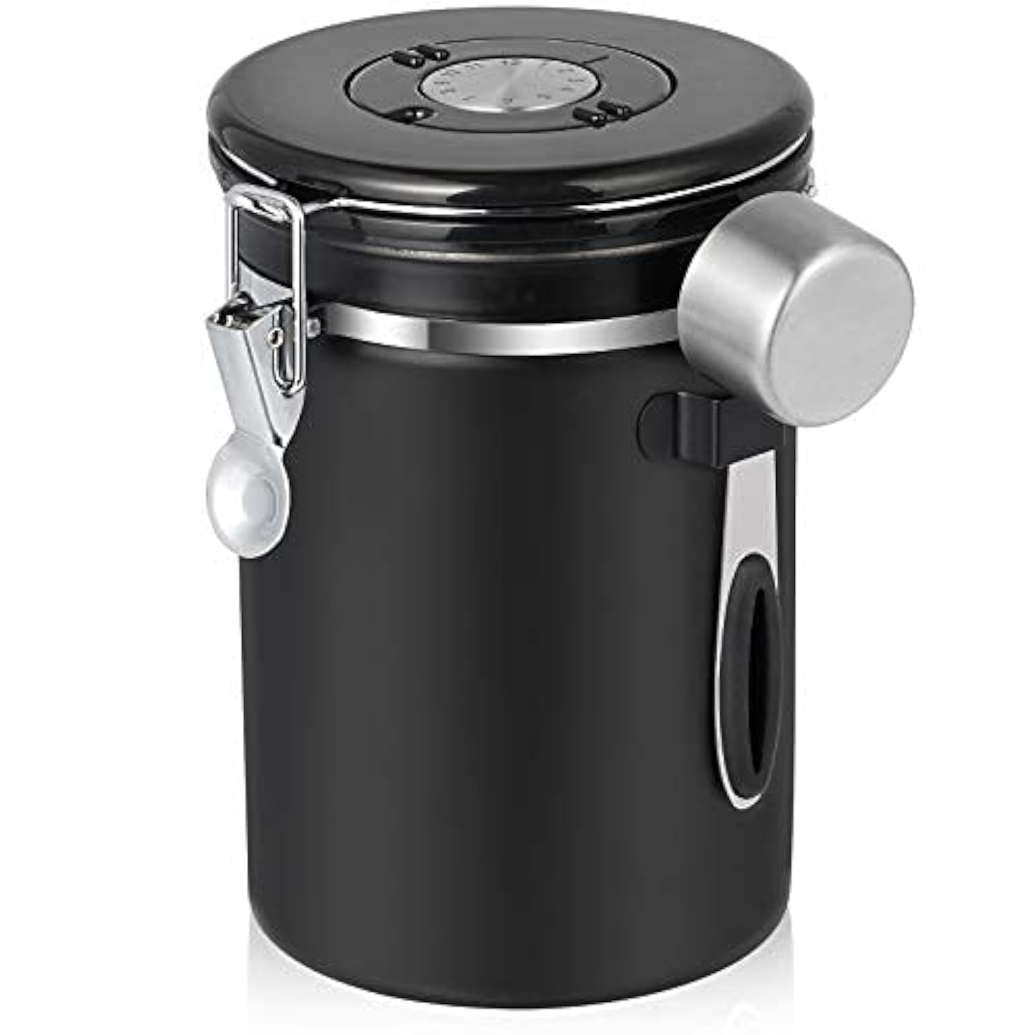 SMRONAR Airtight Coffee Canister, 623g/21oz Stainless Steel Coffe Beans Storage with Date Tracker, CO2-Release Valve and 1 Measure Spoon, Food Storage Container for Beans, Powders
