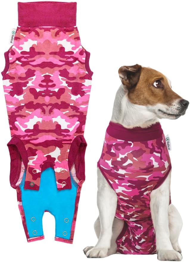 Suitical Recovery Suit XXX-Small for Dogs in Pink Camo. Professional alternative to the Cone of Shame. Suitable for wound and Bandage protection, Hotspots, Skin Diseases, Light Incontinence, When in Heat. Recommended by thousands of vets worldwide.
