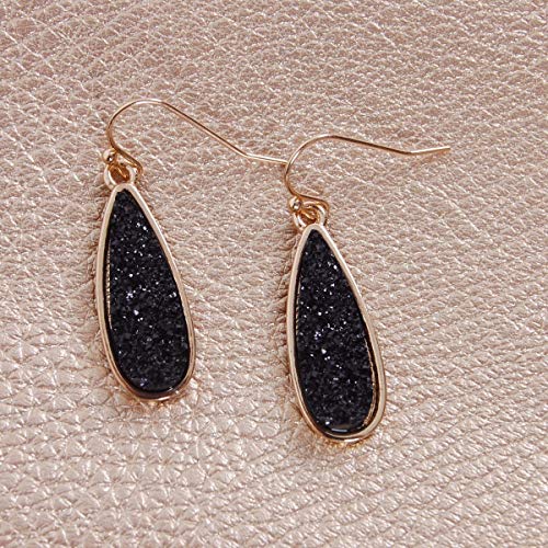 Teardrop Dangle Earrings for Women with Simulated Druzy Stones, in Gold, Rose Gold, or Silver Tone3