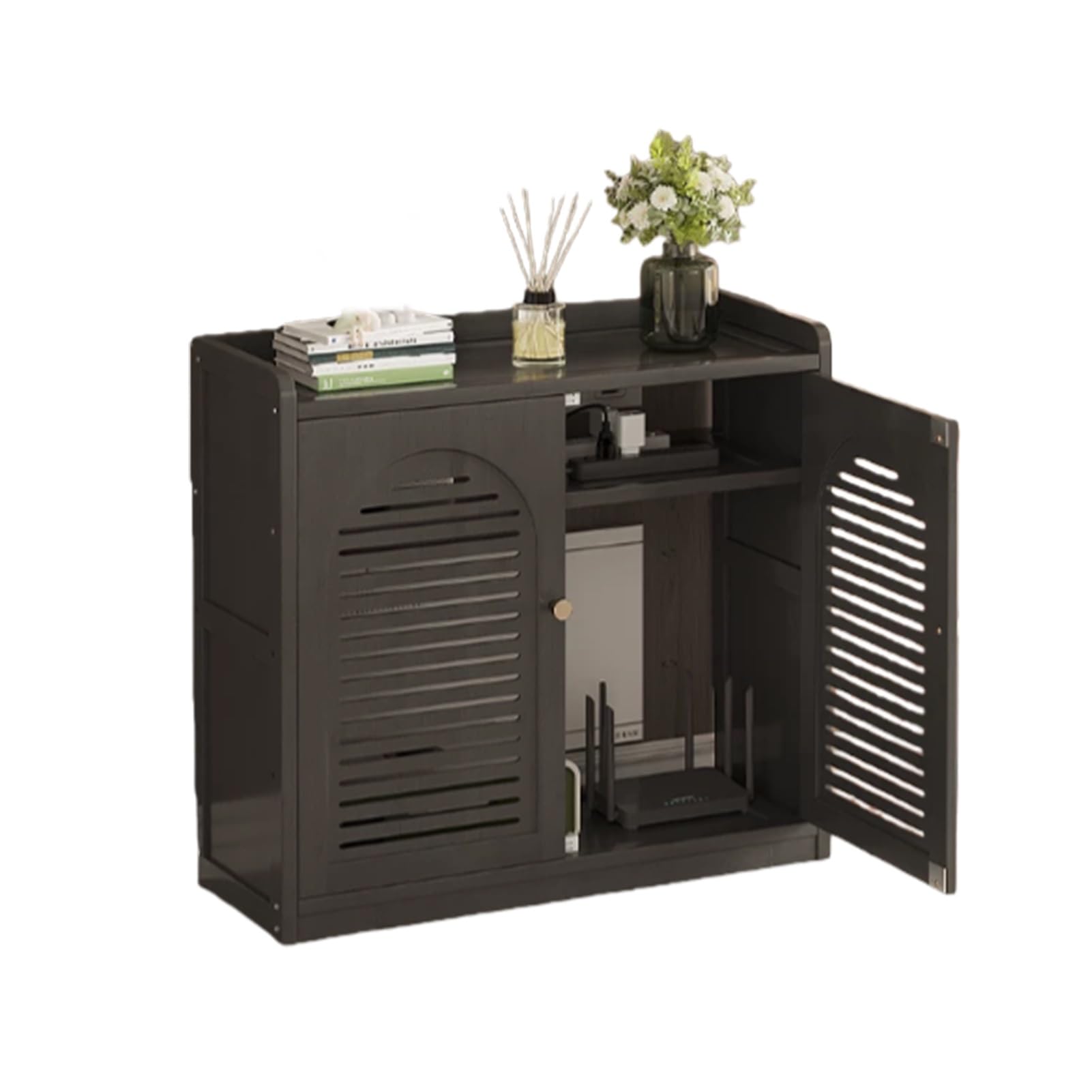 MESCXTY Modern WiFi Router Storage Cabinet, Invisible Multi-Layer Shelves with Ventilation & Cord Management,for Home and Office(Black,23x9.8x26in)