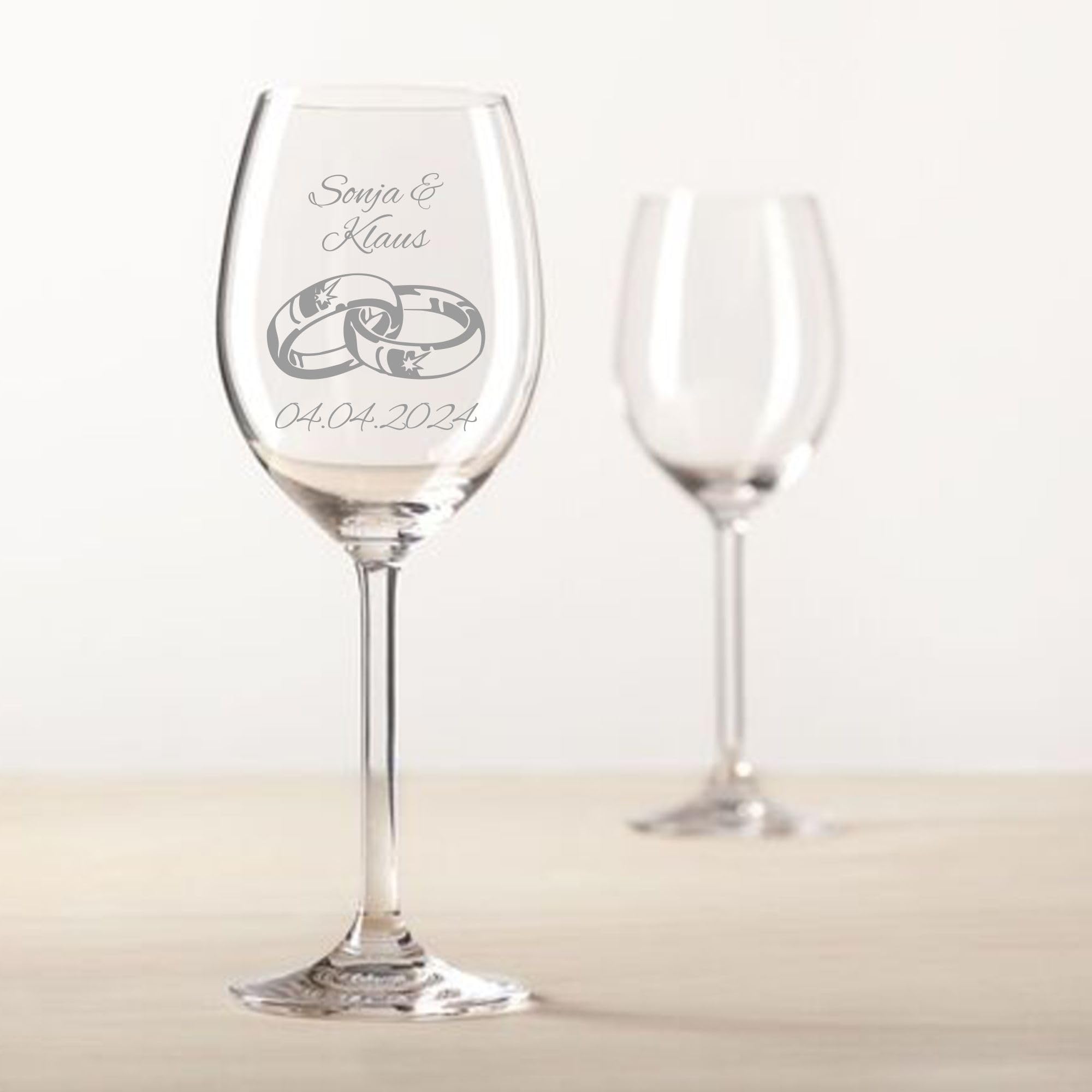 laser-diele Geschenk zur Hochzeit – Wein Geschenksets – Weinglas mit Gravur – Geschenke für Paare – Weißwein – Ringe