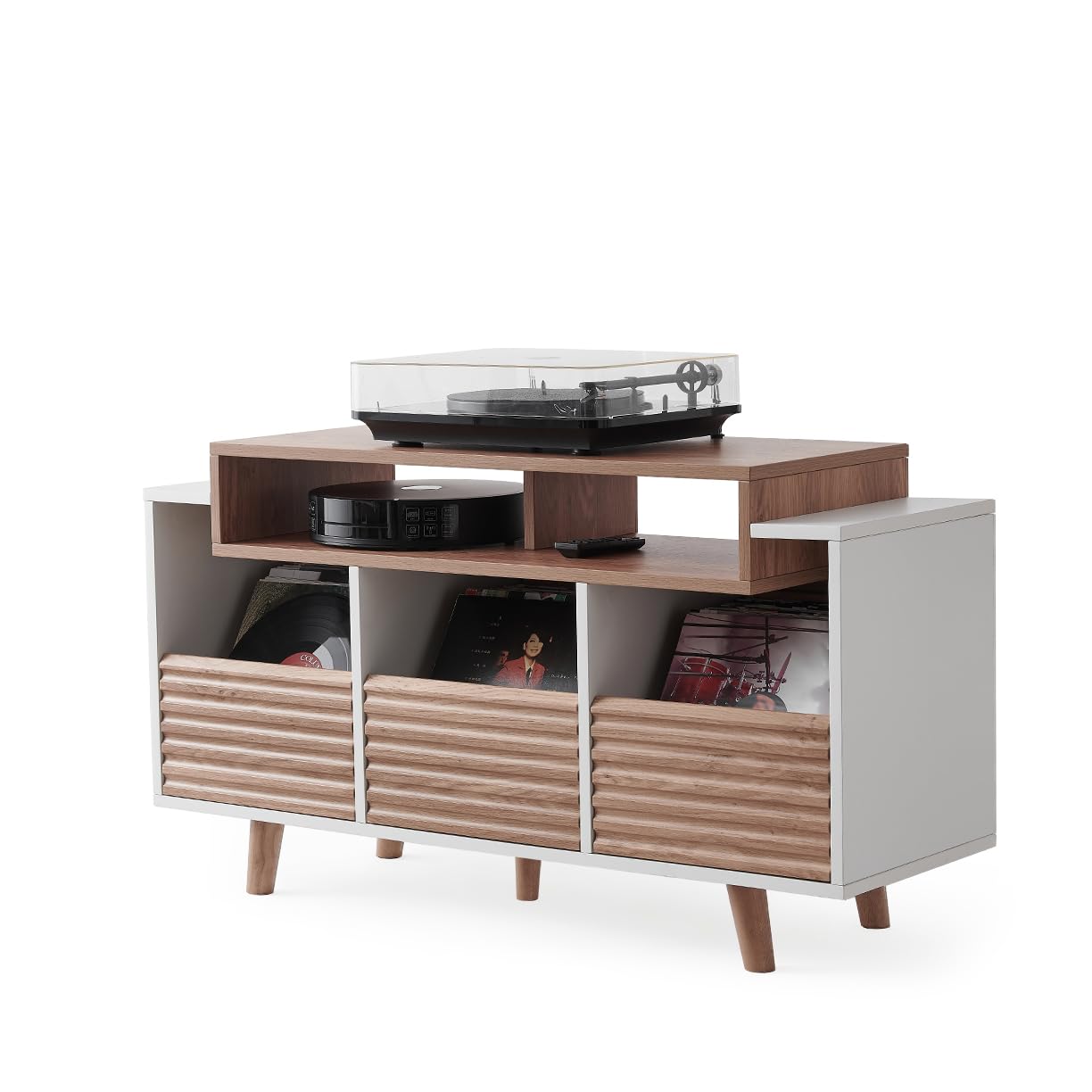 Meuble De Rangement Pour Vinyles NorStone OSLO 1200 - 3 Tiroirs (240 Vinyles) - Blanc/Chêne Clair - 120x64,3x40 Cm - 6