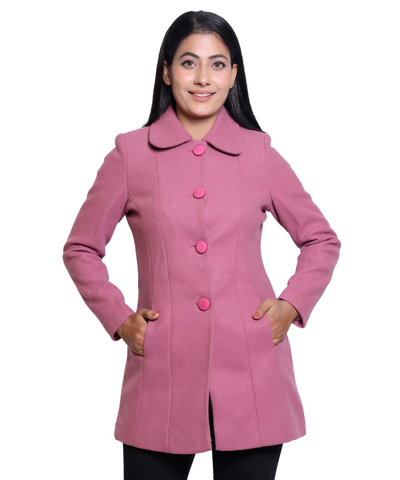comfy sparrow Women's Classic Wool Blend Winter Coat, Long Sleeve Button-Up Design with Butterfly Collar, Elegant Warm Outerwear with Pockets-picture-30