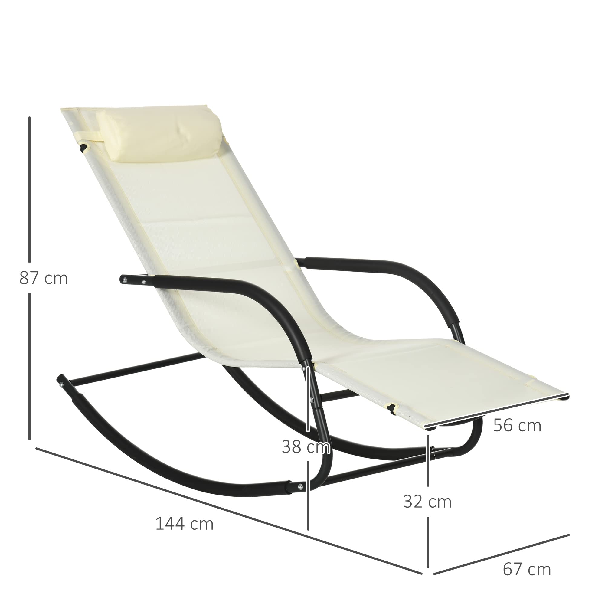 Outsunny Set di 2 Sdraio a Dondolo da Giardino in Acciaio con Braccioli e Poggiatesta staccabile, 67x144x87 cm, Grigio Scuro e Beige