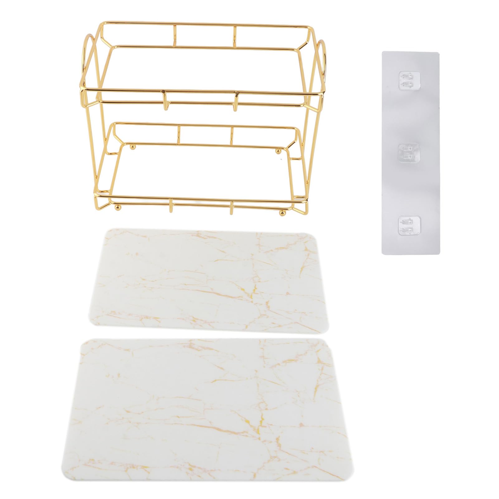 Asixxsix Organizador de baño, Bandeja de tocador Multiusos de 2 Niveles con Revestimiento Dorado para lociones, Maquillaje, cosméticos, perfumes, detergente y Especias, Dorado (L)