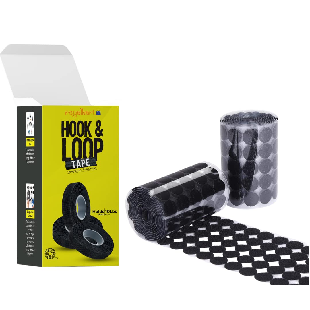 Royalkart® Black Round Dot Coin Straps Self-Adhesive Hook and Loop Dots 50 Pcs Set, 18mm (3/4 inch) Perfect for School, Office & Home