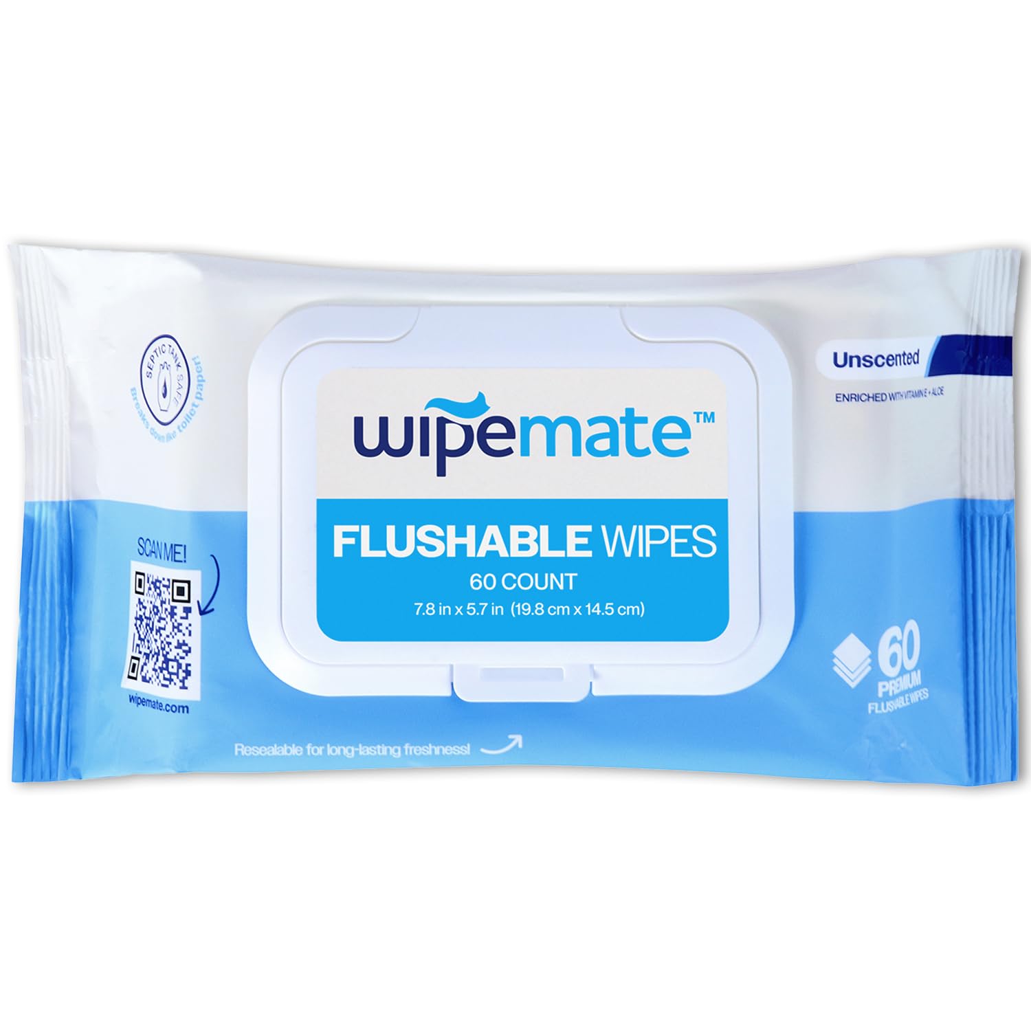 ULTRA Flushable Butt Wipes, Soothing Vitamin E & Aloe, 99% Water, Unscented Premium Super Soft Hygiene Wipes, Septic & Sewer Safe, 1 Premium Flip-Top Packs, 60 Wipes Per Pack (60) Count