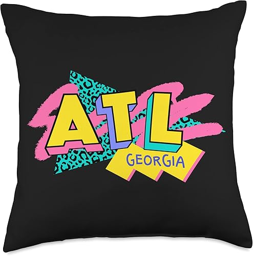 90s Nostalgia 90s Kid Atlanta Georgia Retro ATL Rad Retro Atlanta Style ATL 90s Nostalgia - Almohada de 18 x 18 pulgadas, multicolor