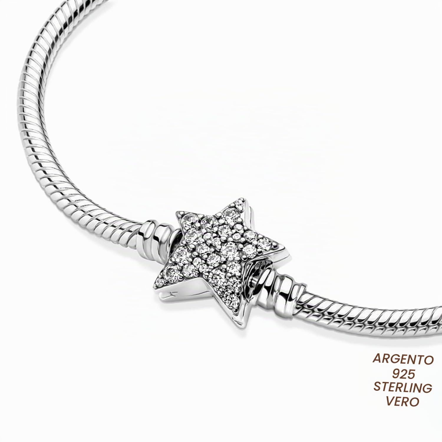 Bracciale New 2025 Compatibile Charm Tutte Marche Clip Stella Donna Originale Simil Rigido Pendente Ciondoli Base Bambina Braccialetti Clip Fermo Catena Argento 925 Gancio